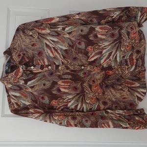Ralph Lauren blouse XL.  100% Cotton in shades of browns, rust, and olive green